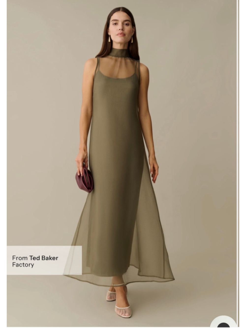 Women's CAARA Alette Organza Elegant Moss Grey Olive Dress Size Small